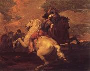 Francesco Simonini Two battle ends horseman oil on canvas